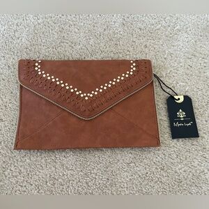 Moda Luxe Tan Studded Envelope Clutch